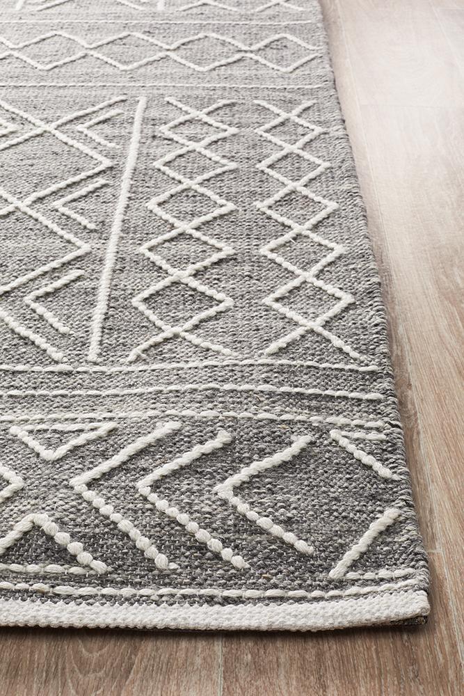 Zara Tribal Grey Wool Flatweave Rug