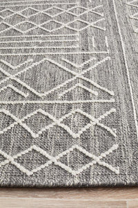 Thumbnail for Zara Tribal Grey Wool Flatweave Rug