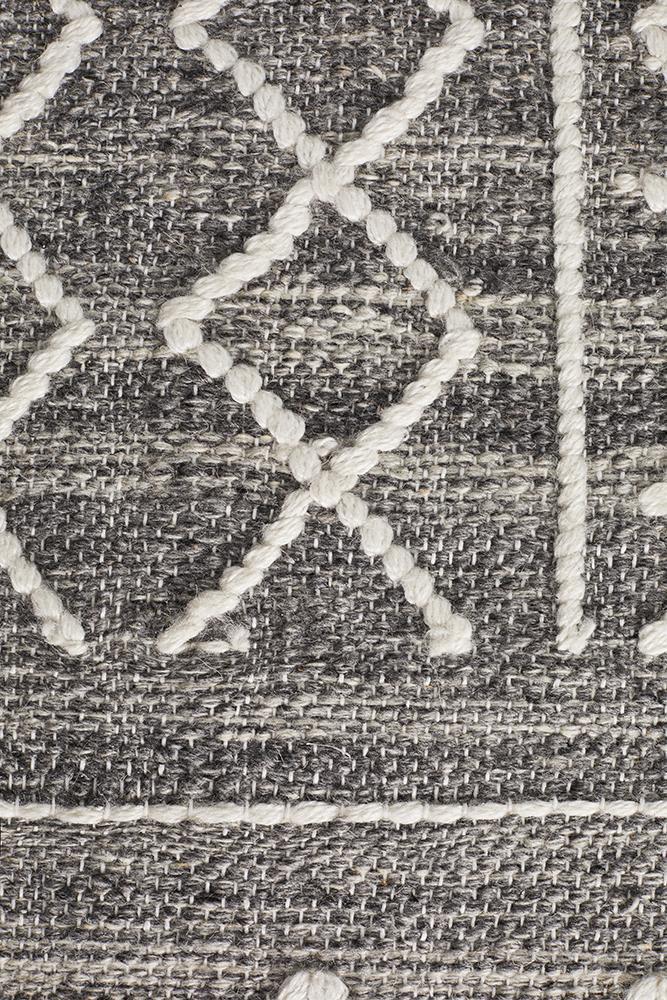 Zara Tribal Grey Wool Flatweave Rug