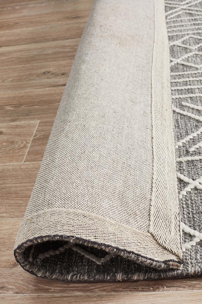 Zara Tribal Grey Wool Flatweave Rug