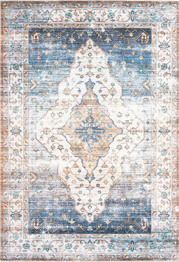 Blair Kindred Blue & Earthy Tones Machine Washable Modern Distressed Rug