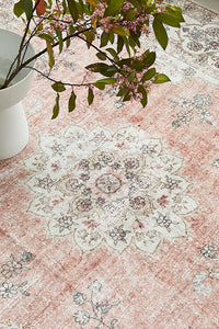 Thumbnail for Coco Kindred Peachy Pink Modern Distressed Machine Washable Rug