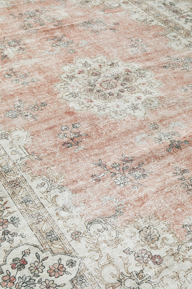 Coco Kindred Peachy Pink Modern Distressed Machine Washable Rug