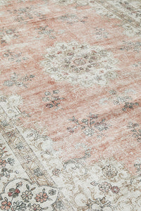 Thumbnail for Coco Kindred Peachy Pink Modern Distressed Machine Washable Rug