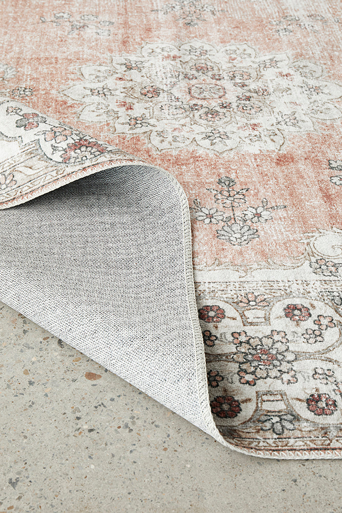 Coco Kindred Peachy Pink Modern Distressed Machine Washable Rug