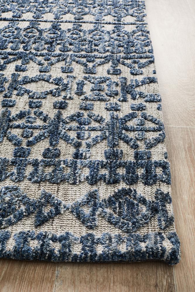 Aylin Blue & Grey Tribal Table Tufted Rug