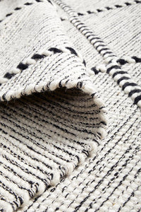 Thumbnail for Jasmine Ivory & Black Modern Diamond Pattern Flatwoven Wool Rug