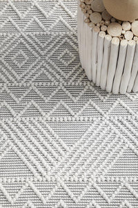 Thumbnail for Katie Modern Ivory & Grey Tribal Pattern Flatwoven Wool Rug