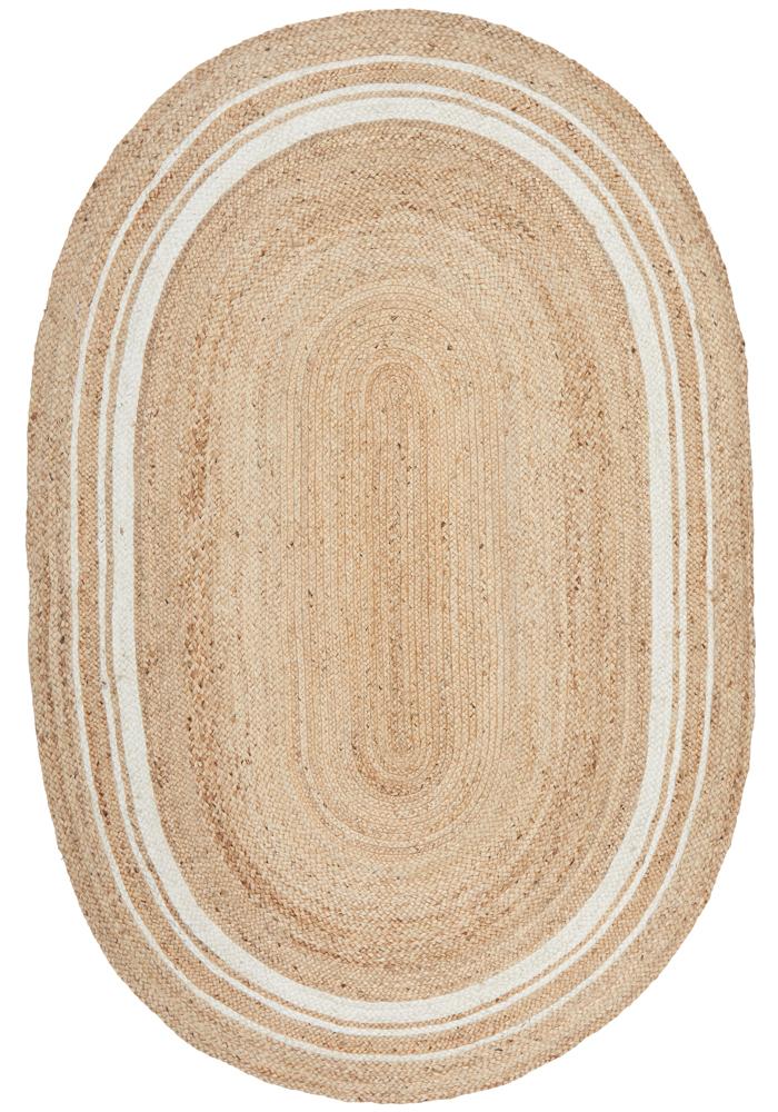 Aanya Natural & White Two-Tone Hand Braided Oval Jute Rug