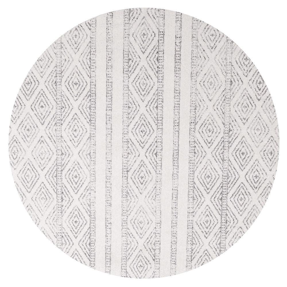 Tayen White & Grey Tribal Round RugRug