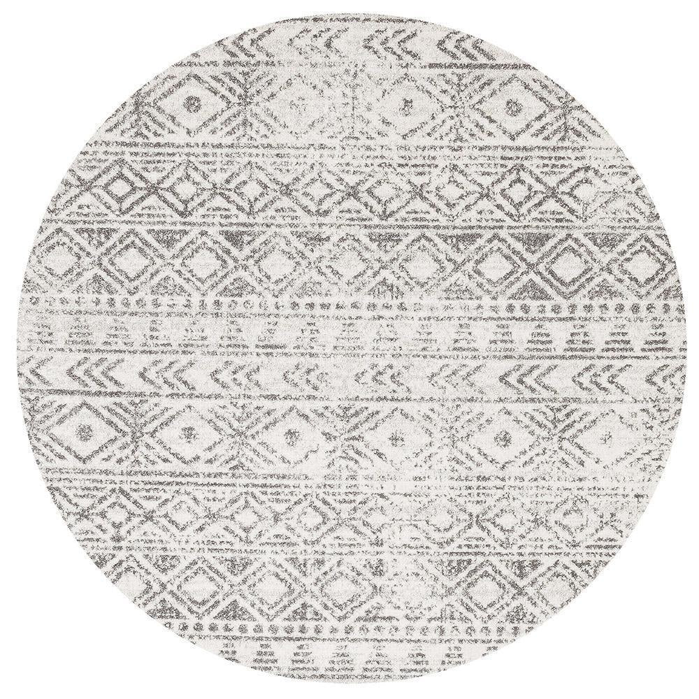 Adair Bohemian White & Grey Rustic Round Rug