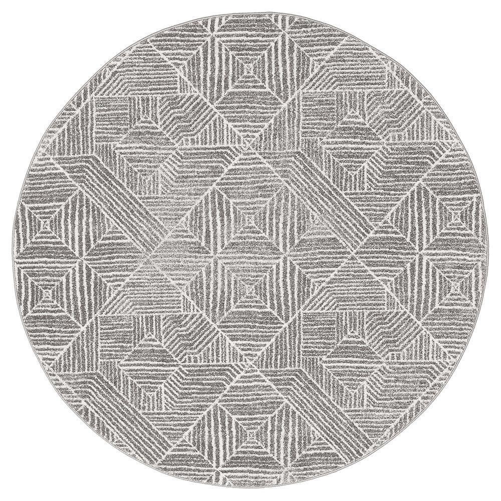 Arlo Grey Geometric Pattern Round Rug