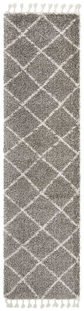 Anisah Modern Grey & White Diamond Pattern Fringed Rug