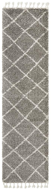 Thumbnail for Anisah Modern Grey & White Diamond Pattern Fringed Rug