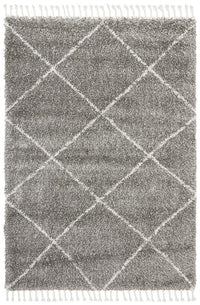 Thumbnail for Anisah Modern Grey & White Diamond Pattern Fringed Rug