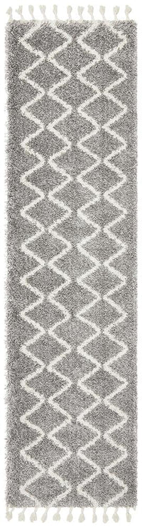 Thumbnail for Anisah Modern Grey & White Diamond Pattern Fringed Rug