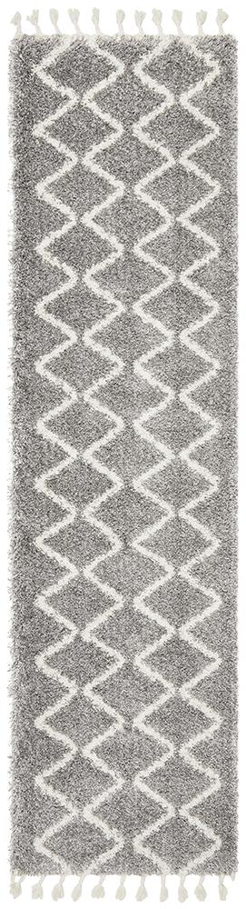 Anisah Modern Grey & White Diamond Pattern Fringed Rug