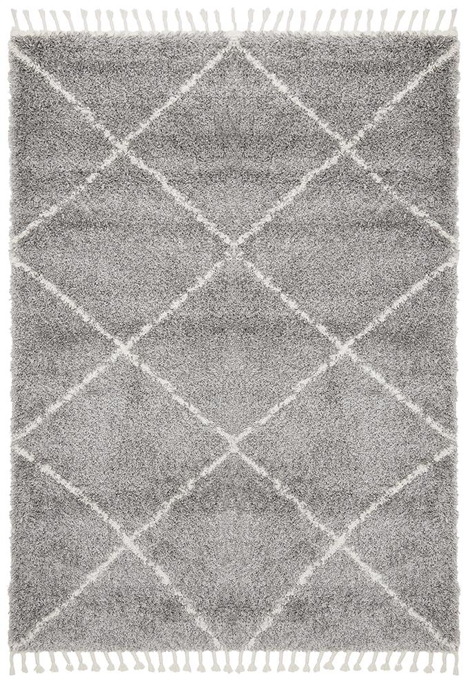 Anisah Modern Grey & White Diamond Pattern Fringed Rug