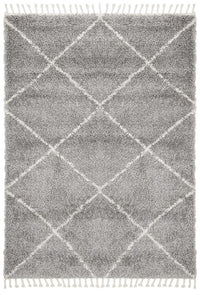 Thumbnail for Anisah Modern Grey & White Diamond Pattern Fringed Rug