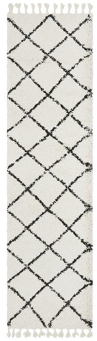 Thumbnail for Anisah Modern White & Black Diamond Pattern Fringed Rug