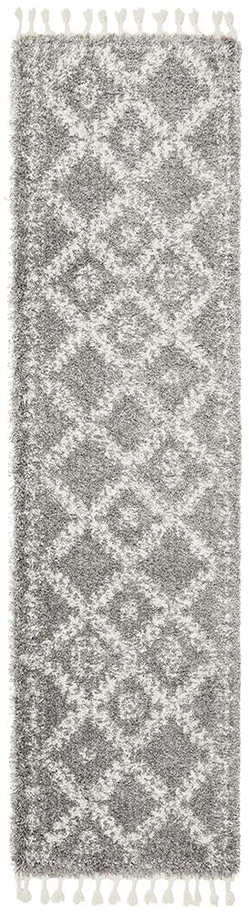 Chaima Modern Fringed Steel Grey & White Rug