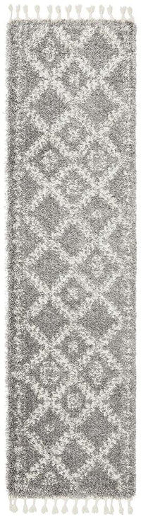 Thumbnail for Chaima Modern Fringed Steel Grey & White Rug