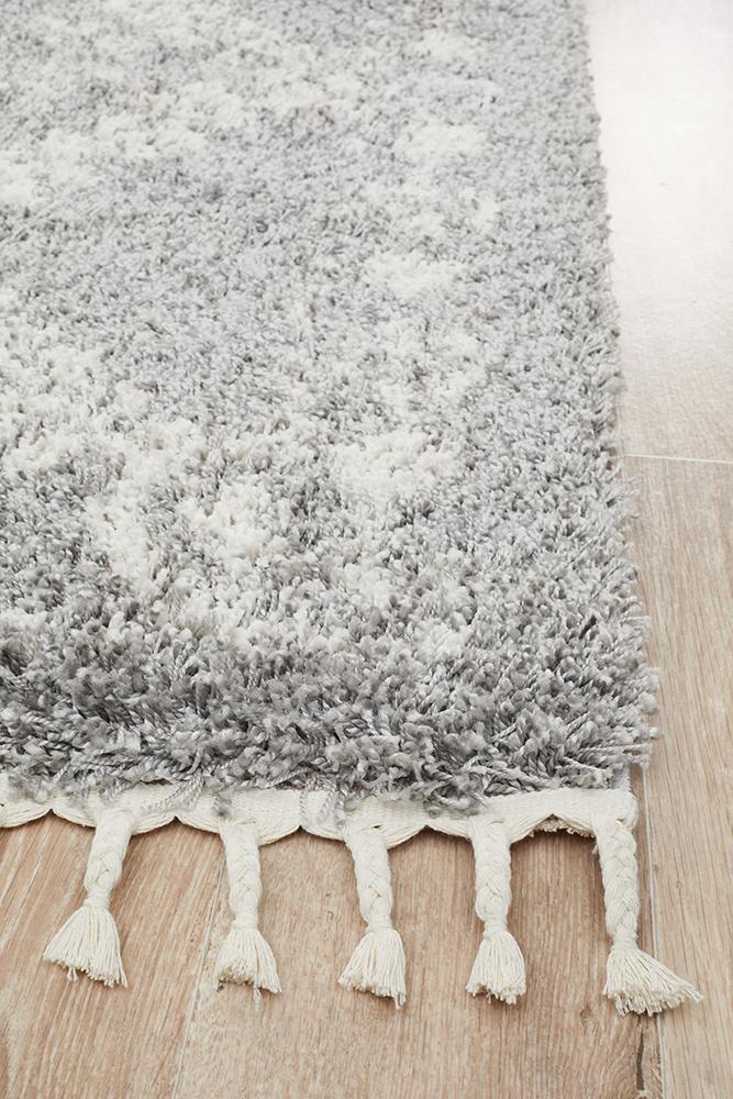 Chaima Modern Fringed Steel Grey & White Rug