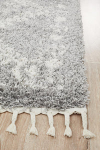 Thumbnail for Chaima Modern Fringed Steel Grey & White Rug