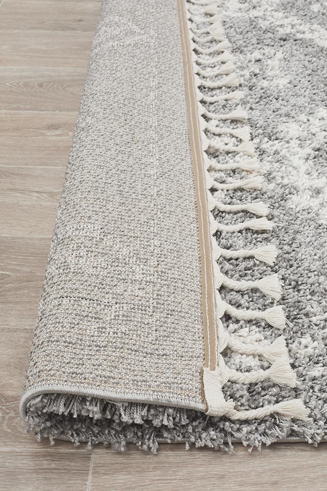 Chaima Modern Fringed Steel Grey & White Rug