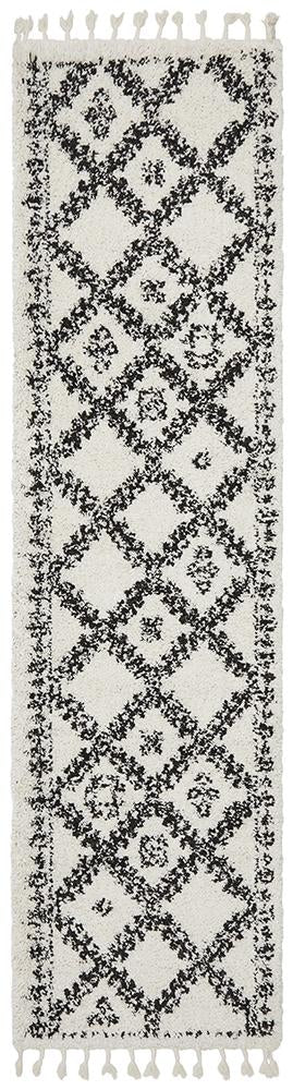 Chaima Modern Fringed White & Black Rug