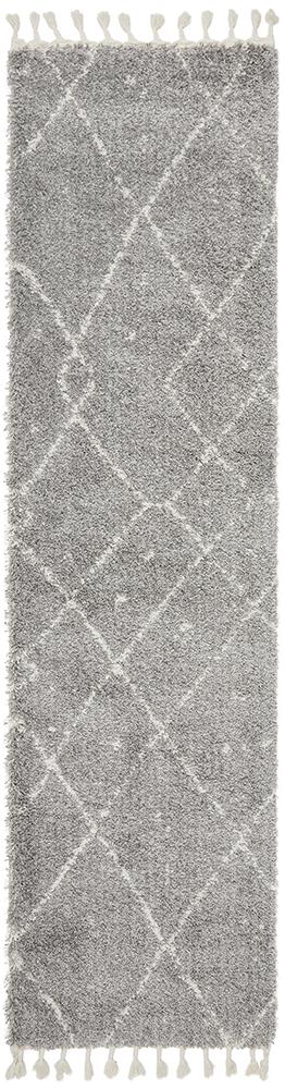 Nahla Modern Fringed Steel Grey & White Tribal Rug 