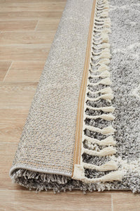 Thumbnail for Nahla Modern Fringed Steel Grey & White Tribal Rug 