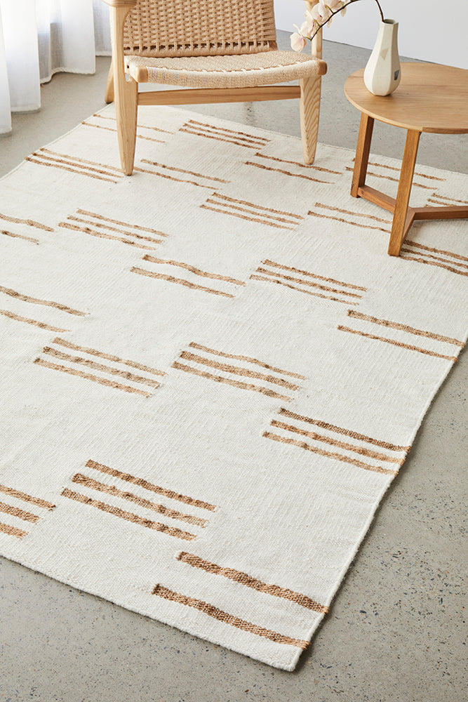 Henry Sahara Natural and White Jute Line Pattern Rectangle Rug