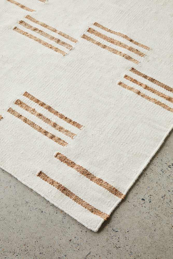 Henry Sahara Natural and White Jute Line Pattern Rectangle Rug