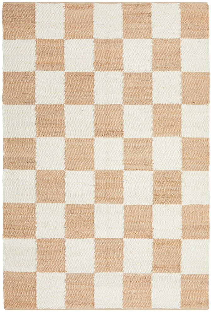 Rocco Sahara Natural and White Jute Checkered Pattern Rectangle Rug