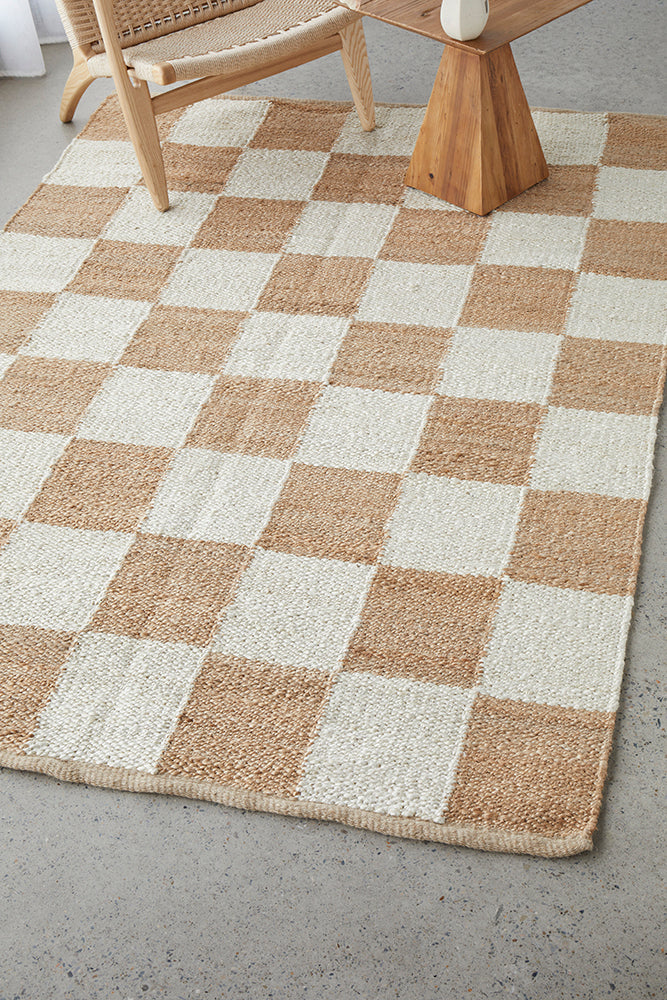 Rocco Sahara Natural and White Jute Checkered Pattern Rectangle Rug