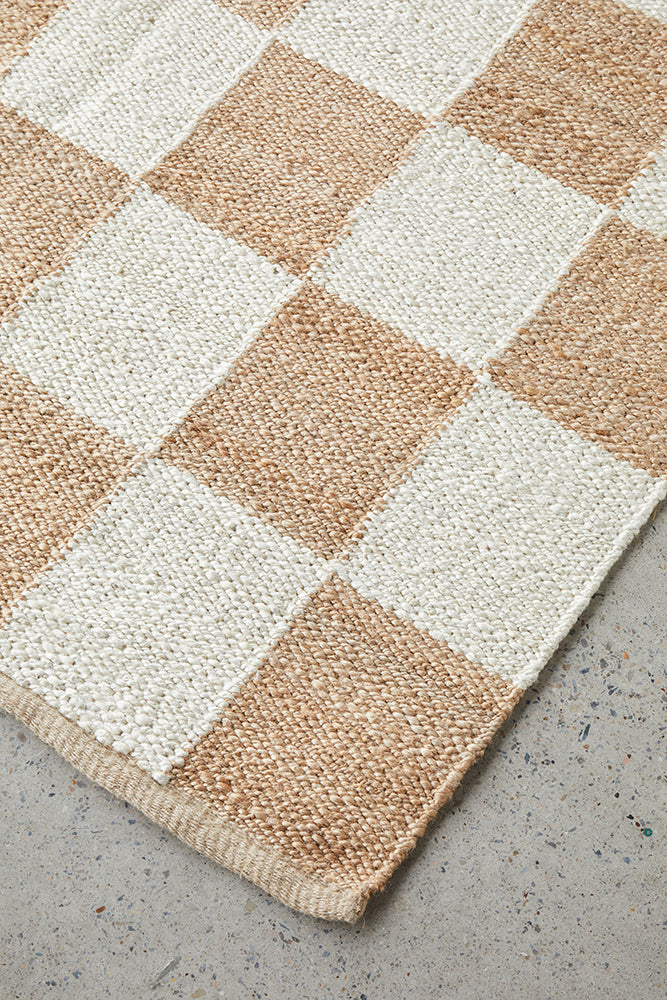 Rocco Sahara Natural and White Jute Checkered Pattern Rectangle Rug