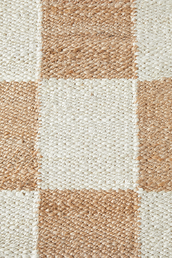 Rocco Sahara Natural and White Jute Checkered Pattern Rectangle Rug