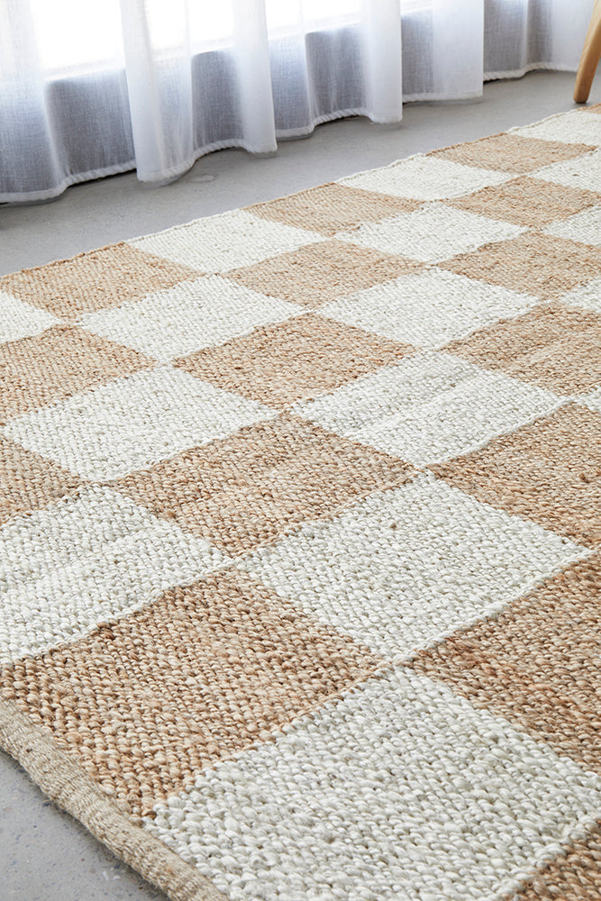 Rocco Sahara Natural and White Jute Checkered Pattern Rectangle Rug