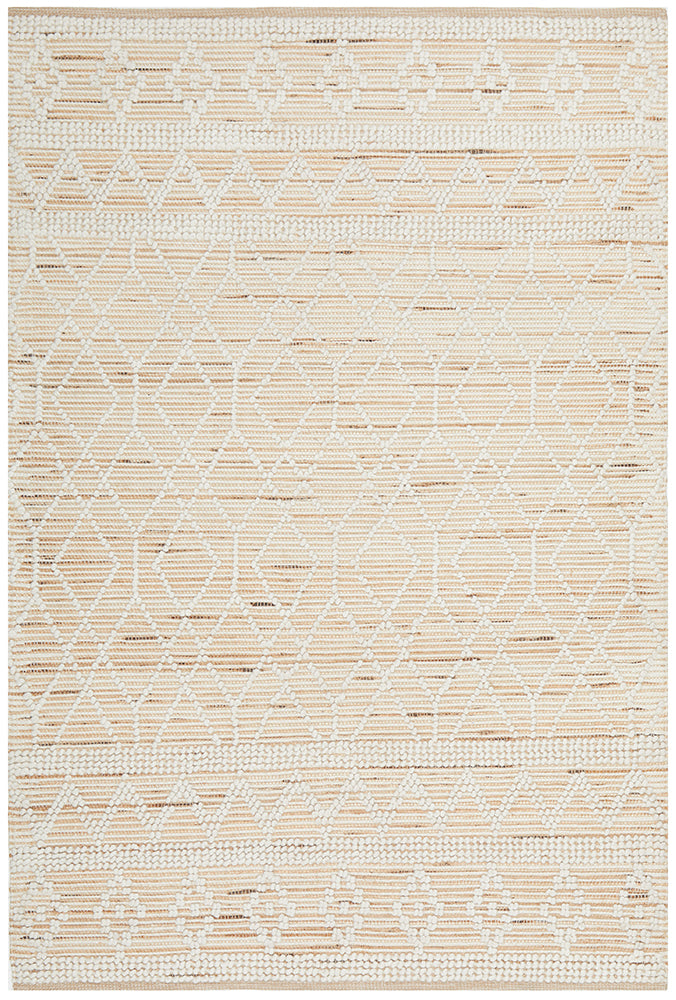 Xavier Sahara Natural and White Jute Geometric Raised Diamond Pattern Rectangle Rug