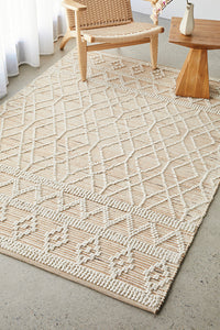 Thumbnail for Xavier Sahara Natural and White Jute Geometric Raised Diamond Pattern Rectangle Rug