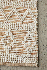 Thumbnail for Xavier Sahara Natural and White Jute Geometric Raised Diamond Pattern Rectangle Rug