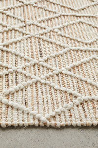 Thumbnail for Xavier Sahara Natural and White Jute Geometric Raised Diamond Pattern Rectangle Rug