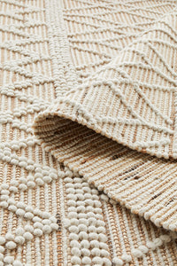 Thumbnail for Xavier Sahara Natural and White Jute Geometric Raised Diamond Pattern Rectangle Rug