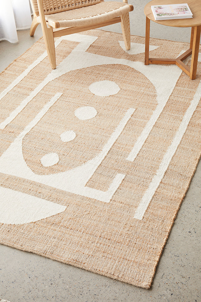 Zelda Sahara Natural and White Jute Tribal Pattern Rug