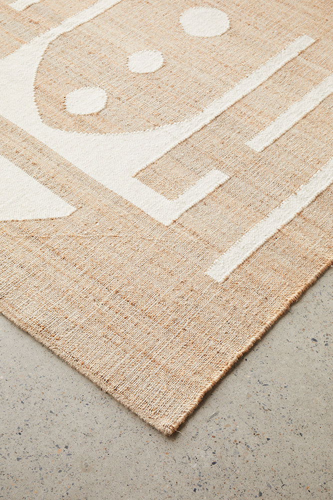 Zelda Sahara Natural and White Jute Tribal Pattern Rug