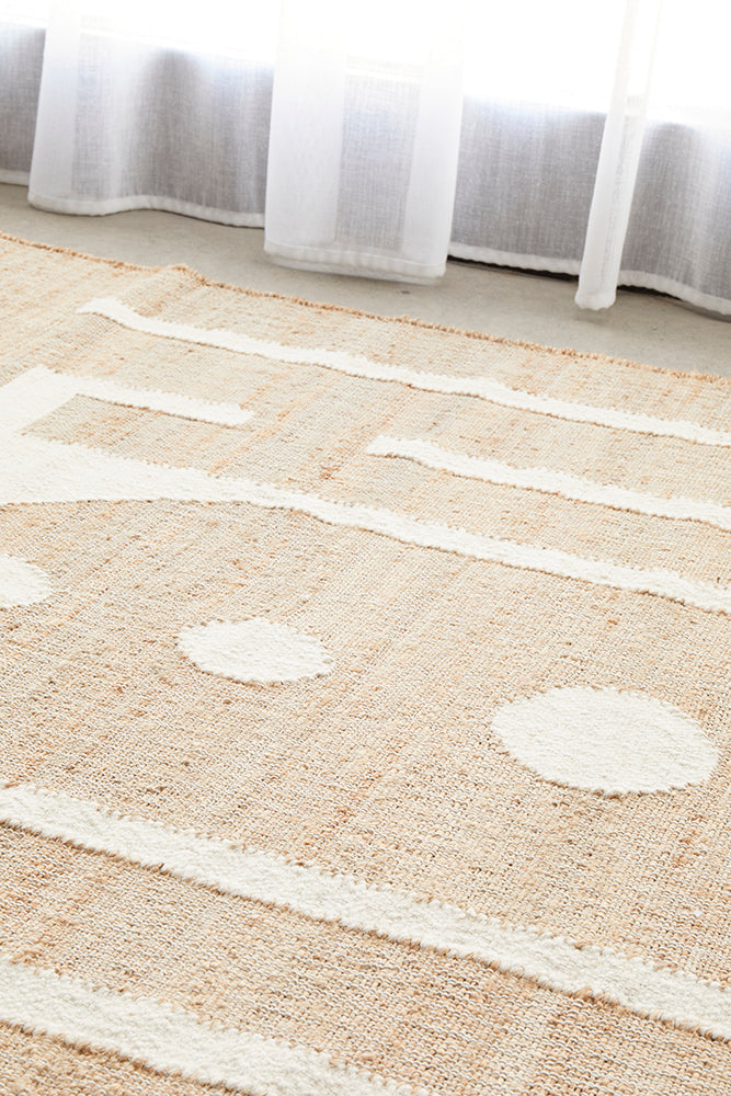 Zelda Sahara Natural and White Jute Tribal Pattern Rug