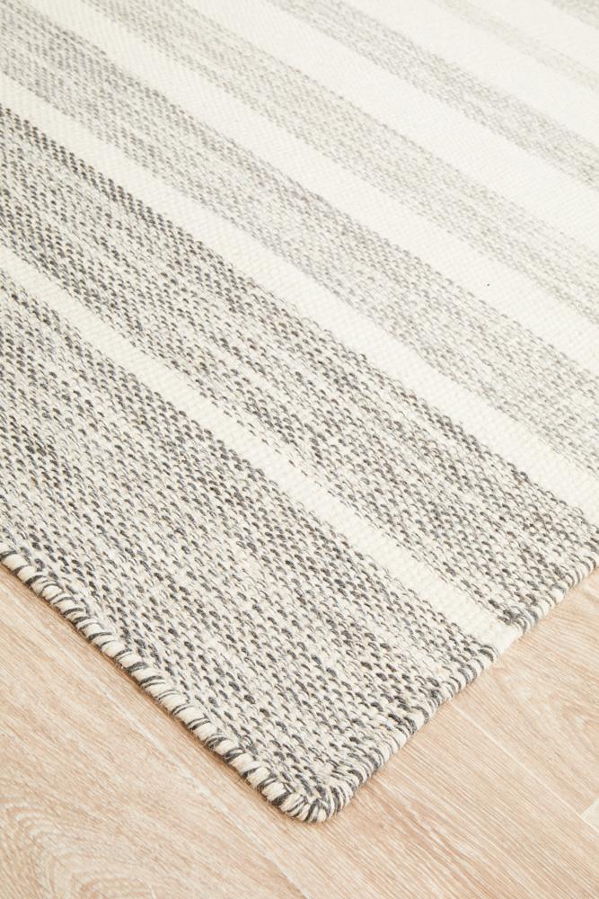 Erika Scandi Grey Striped Flatweave Wool Rug