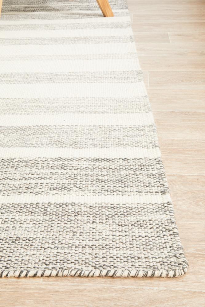 Erika Scandi Grey Striped Flatweave Wool Rug