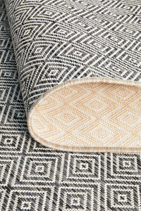 Thumbnail for Milly Outdoor Grey & White Diamond Pattern Rug